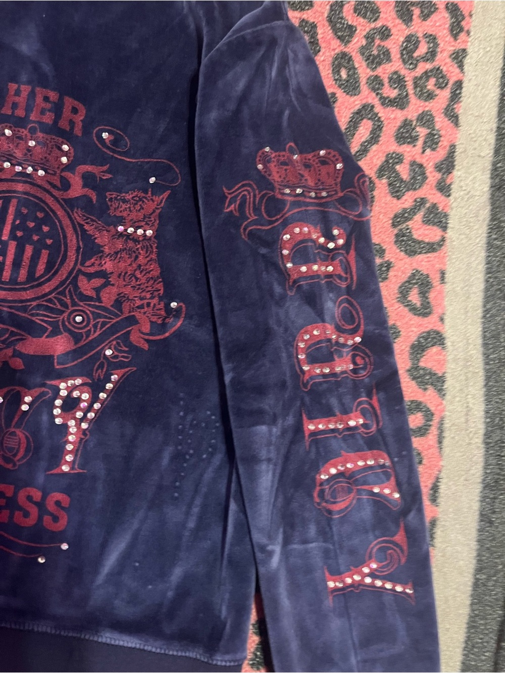 Vintage Juicy Couture Navy Blue Velour Her Highness rhinestone track jacket - Picture 4 of 7